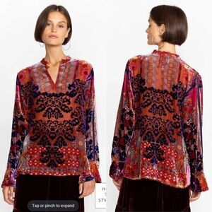 JOHNNY WAS SYRIAH BURNOUT ENTA BLOUSE M  $295